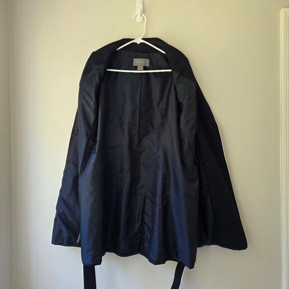 ANN TAYLOR Trench Coat | Large | Navy Blue, Double Breasted, Belt Lined Trim - Picture 7 of 10